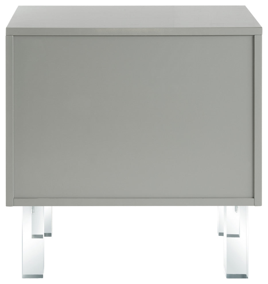 Shirin Greek Key Lacquer-Finish Lucite Leg Side Table, Light Grey