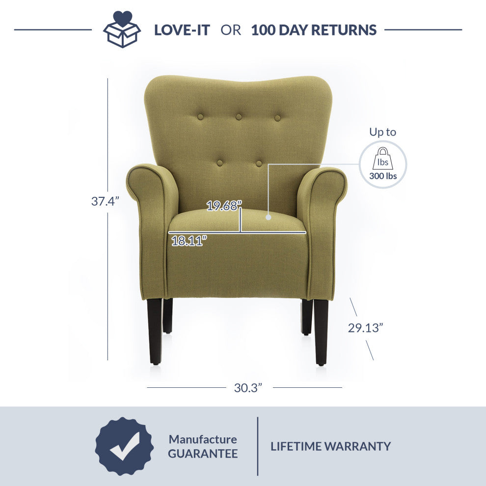 High Wingback Linen Armchair, Avocado