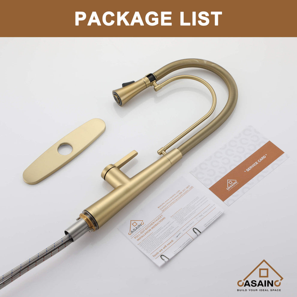 Single-Handle Spring Neck Standard Kitchen Faucet with Dual-Function, Brushed Gold