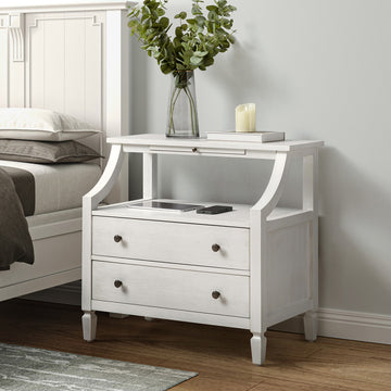 Drawer Nightstand With Built-In Outlets, Set of 2, White