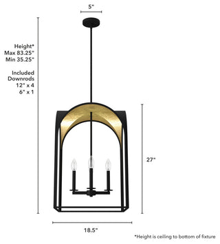 Hunter 18" Dukestown Natural Iron, Gold Leaf 4 Light Pendant Ceiling