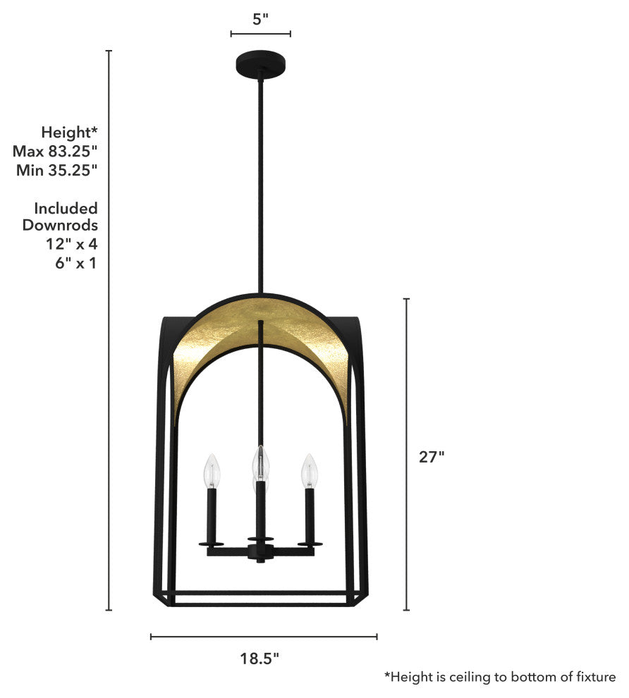Hunter 18" Dukestown Natural Iron, Gold Leaf 4 Light Pendant Ceiling