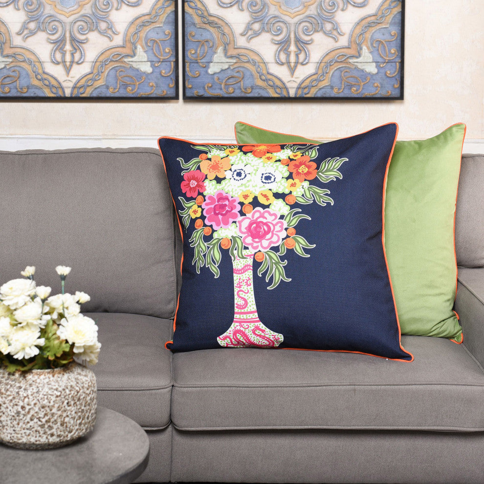 Dann Foley Double Sided Pillow Floral Print and Green Velvet Left