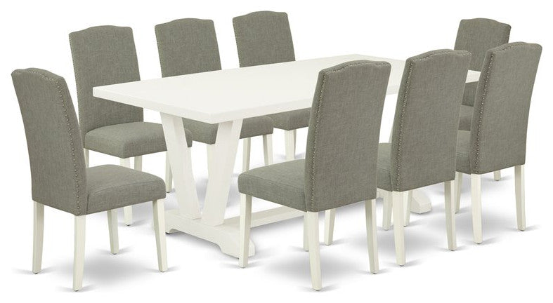 V027En206-9, 9-Piece Set, 8 Chairs and Table Hardwood Frame