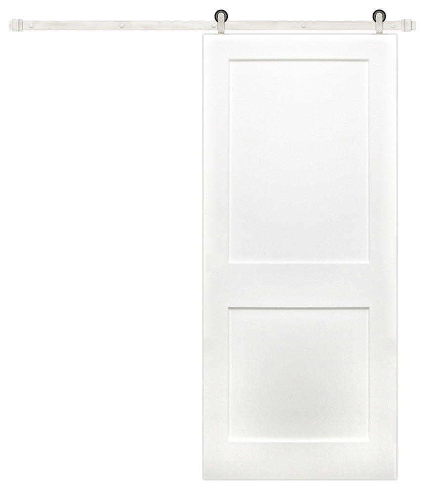 Shaker 2-Panel Prime Wood Interior Barn Door, Stainless Hardware, 42"x84"
