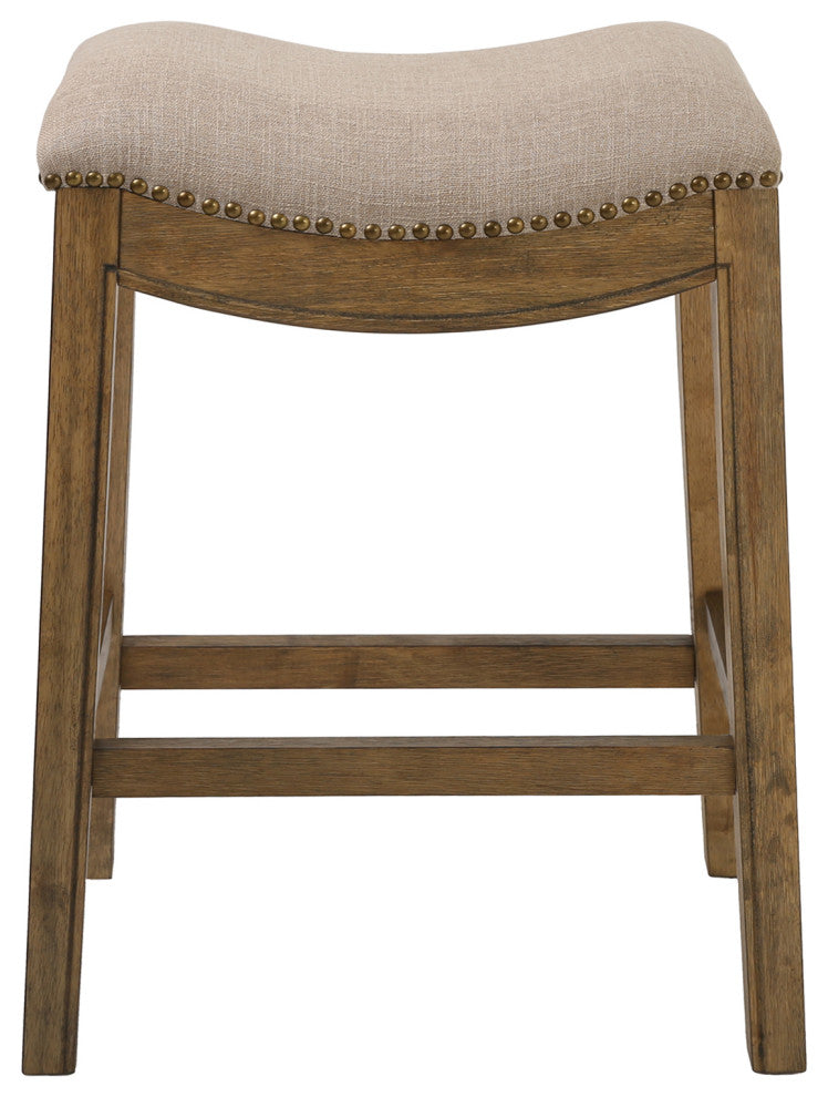 Saddle Style 25" Counter Height Stool With Cream Fabric