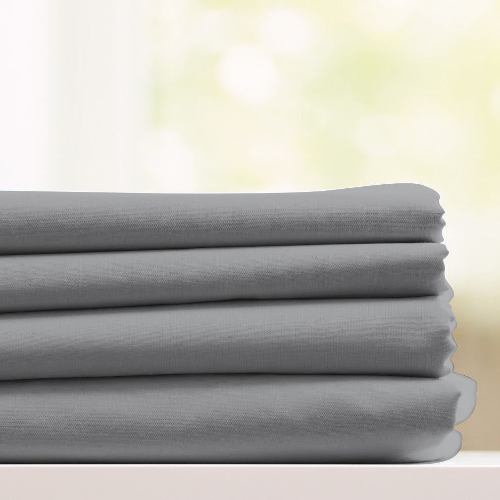 Bluff City Bedding, Queen Size Deep Pockets, 4-Piece Set, Silver