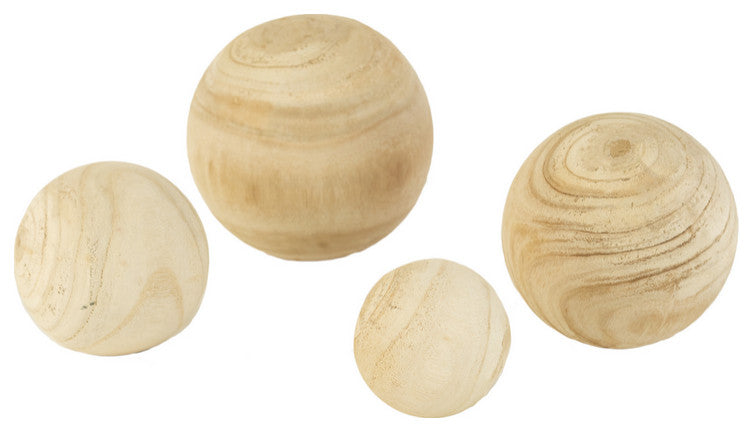 Set of Four Natural Wooden Spheres - One Each Size