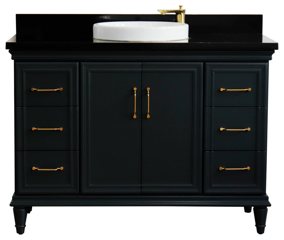 49" Single Sink Vanity, Dark Gray Finish With Black Galaxy Granite
