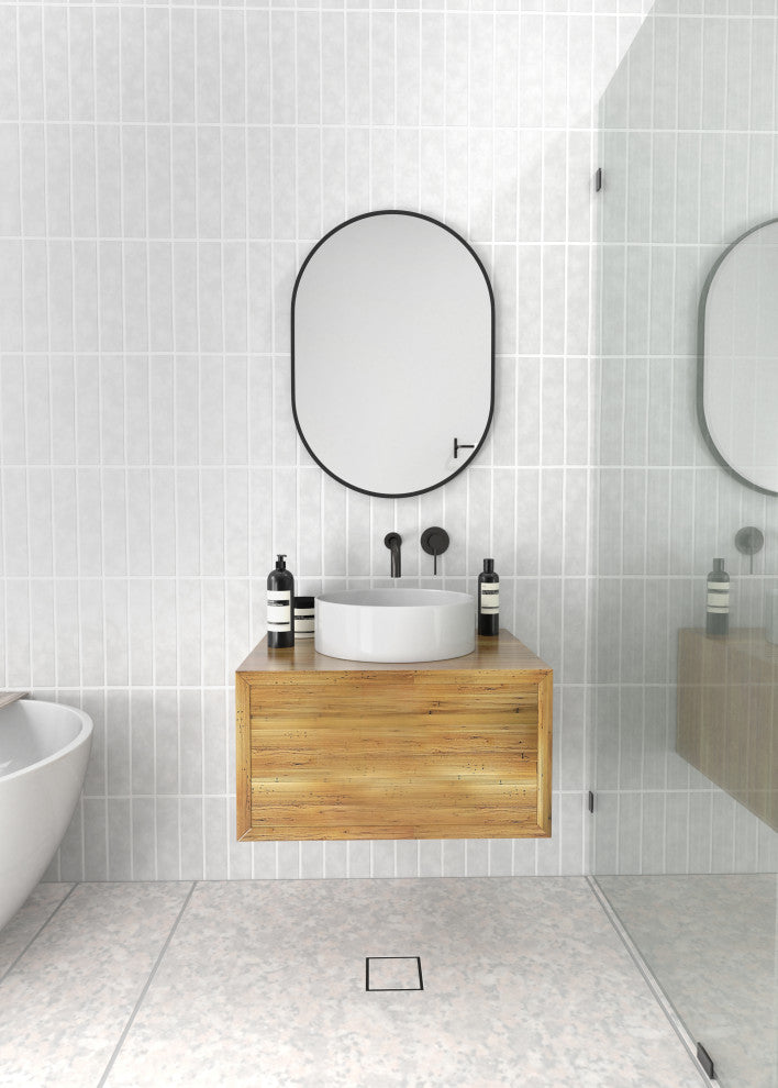 20" W X 28" H Pill Shape Stainless Steel Framed Mirror, Black