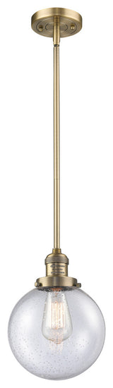 1-Light Beacon 8" Mini Pendant, Brushed Brass, Glass: Seedy