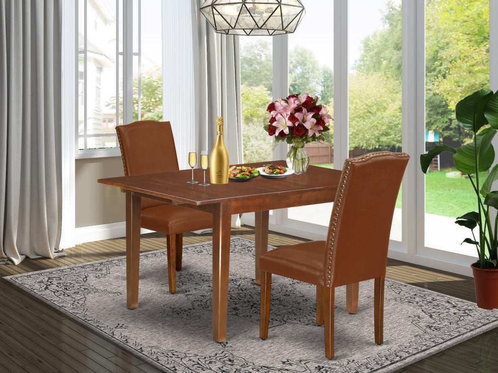 3Pc Rectangular 42/53.5" Table, 12 In Butterfly Leaf, Pair Of Parson Chair