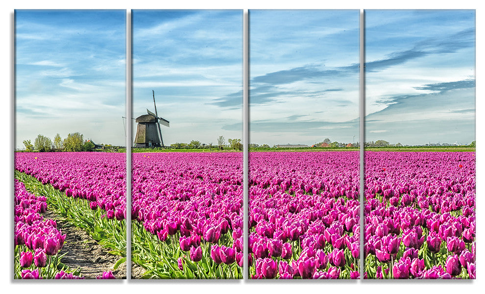 Traditional Holland Countryside, Landscape Canvas Art Print, 48"x28", 4 Panels