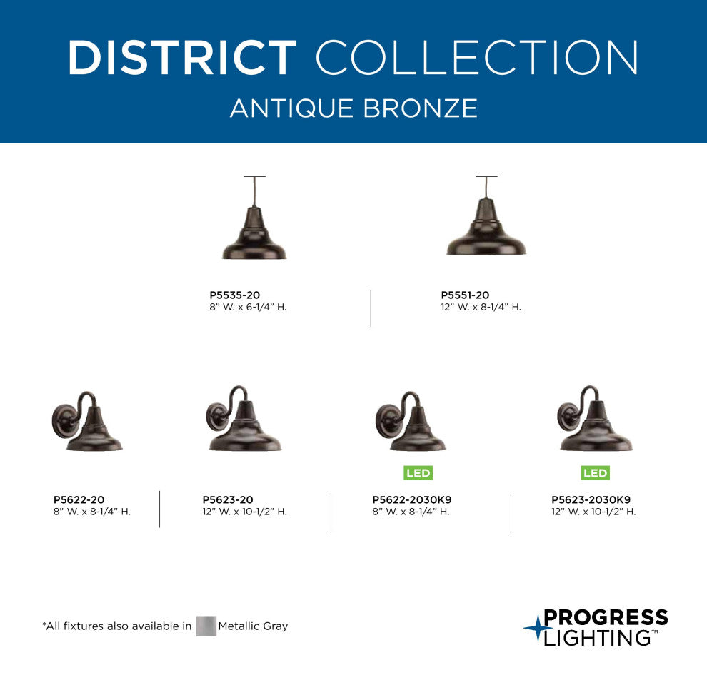 District 1-Light Large Wall Lantern, Antique Bronze