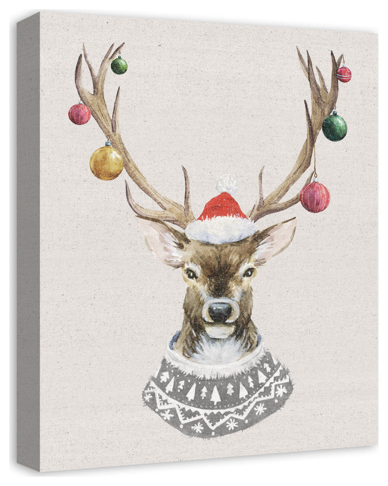 Christmas Deer Sweater 16x20 Canvas Wall Art