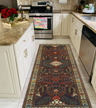 Fine Vintage Distressed Gulbarshin Navy/Ivory Runner, 3'6x9'10