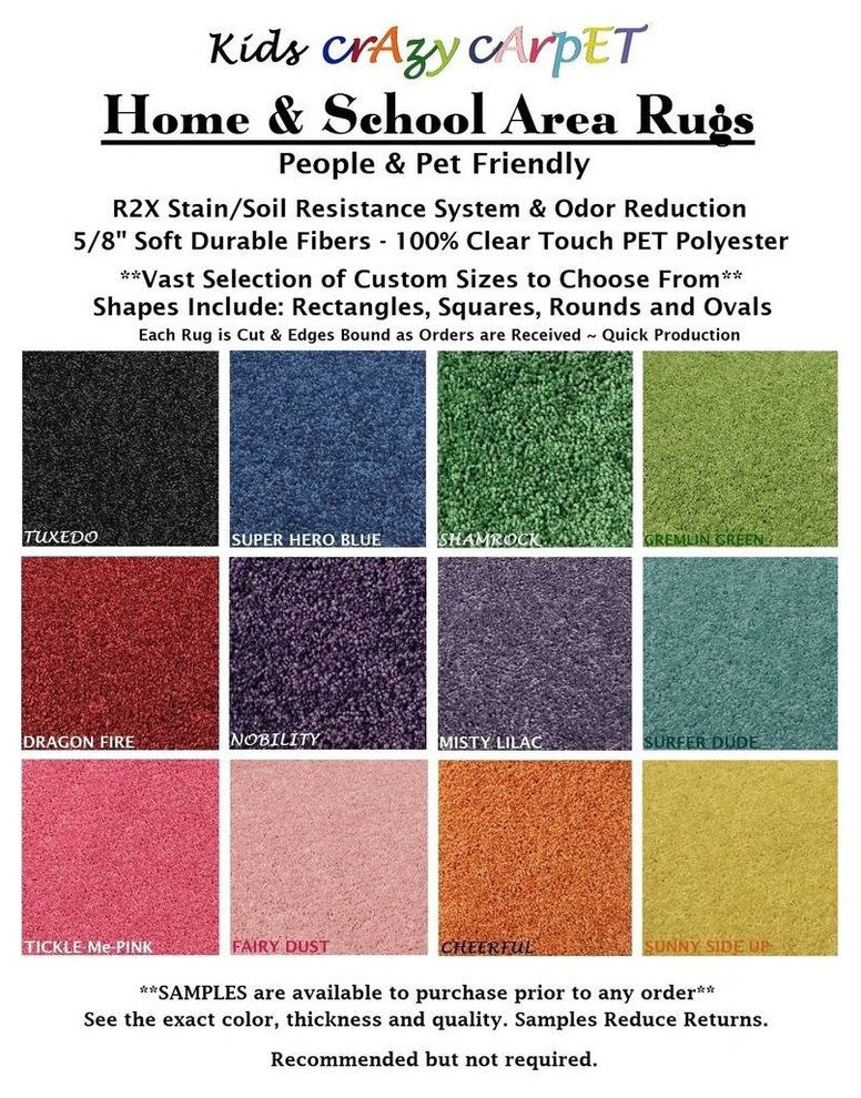 Kids Crazy Carpet Home School Area Rugs, People Pet Friendly, 12 Colors, Surfer