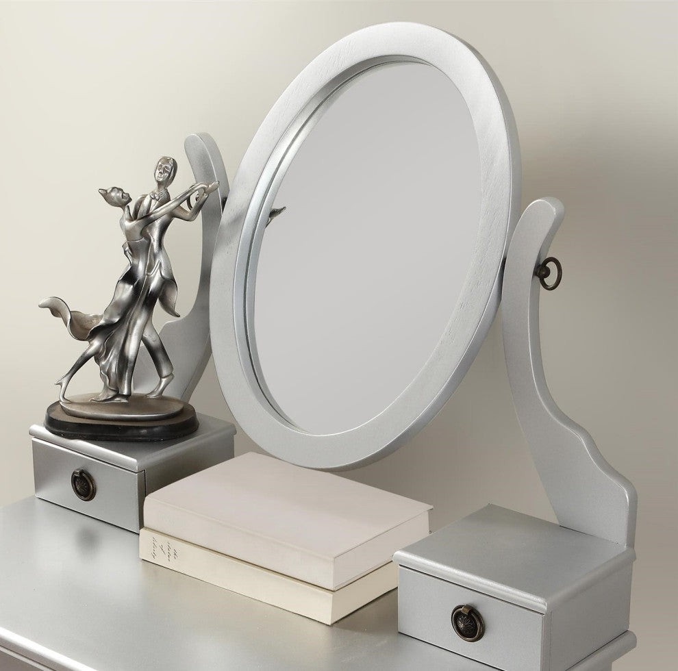 Gewnee Moniys Wood Moniya Makeup Vanity Table And Stool Set, Silver