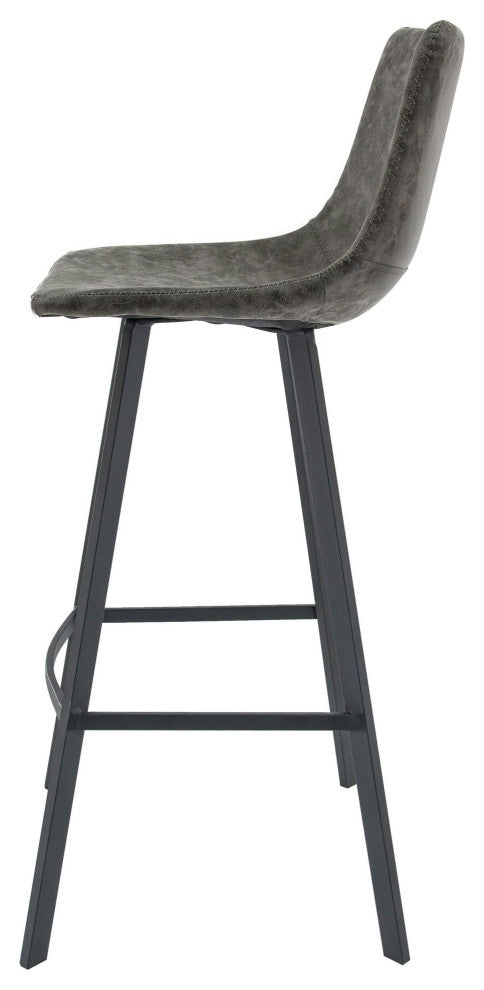 LeisureMod ES29GR2 Elland Leather Bar Stool With Iron Legs & Footrest Set of 2