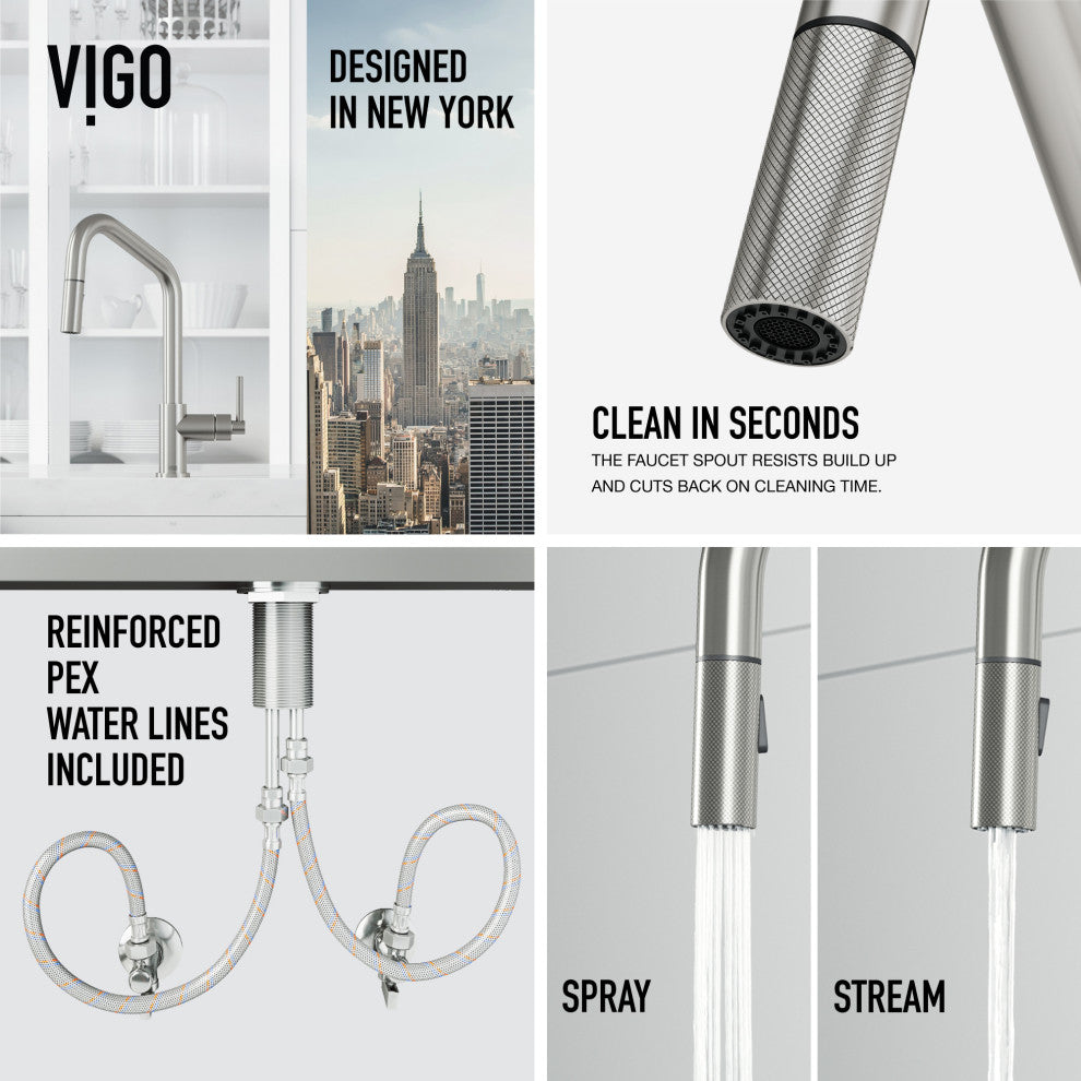 VIGO Utopia 14" H Single Handle Pull-Down Sprayer Kitchen Bar Faucet, Stainless Steel
