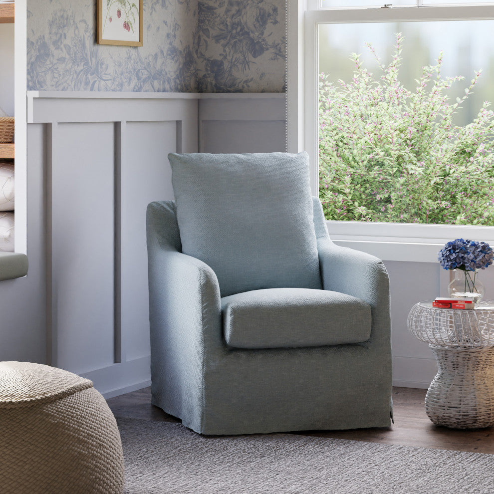 Reese Slipcover Swivel Glider, Chambray Eco-Linen