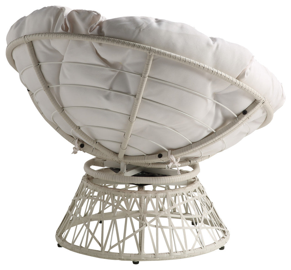 Papasan Chair With White Round Pillow Cushion and White Wicker Weave