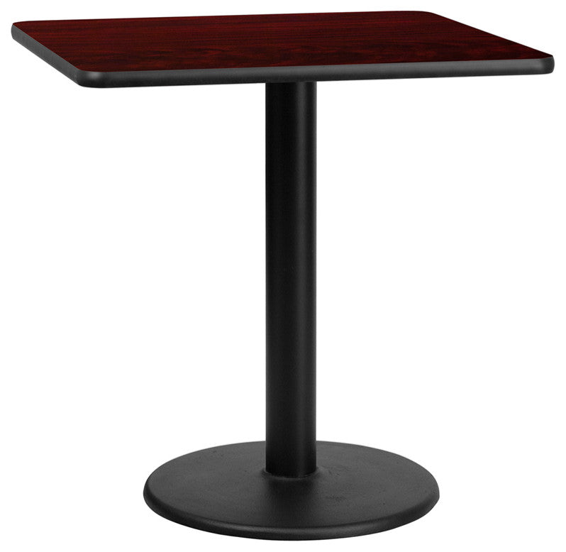 30" Square Mahogany Laminate Table Top With 18" Round Table Height Base