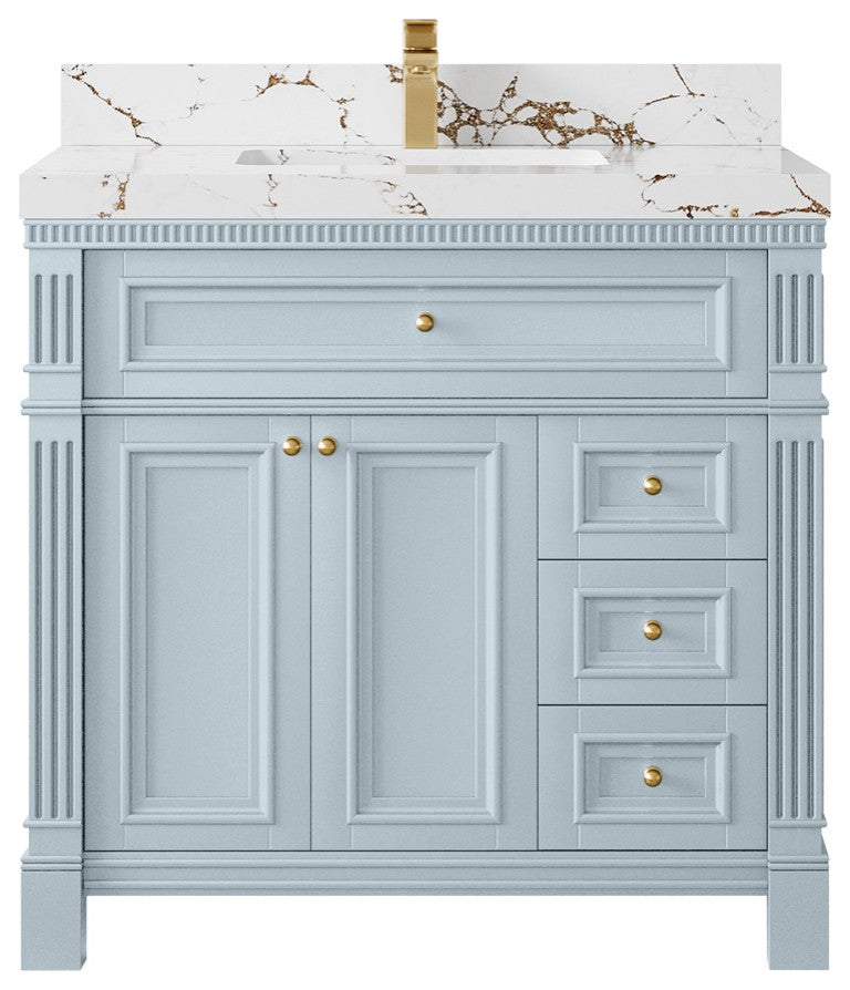 Paris 36" Center Sink Bathroom Vanity, Blue Heather 2" Viola Brown