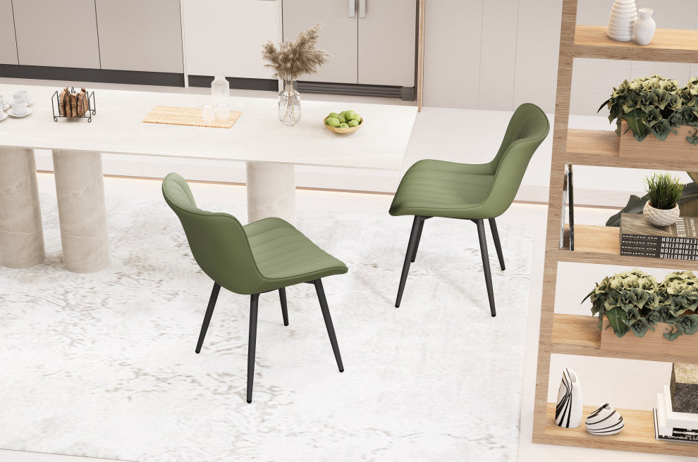 Younike Dining Chair Set of 2, Liner Pattern Faux Leather, Green