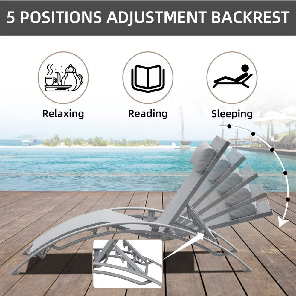 Adjustable Aluminum Outdoor Chaise Pool Lounge Chairs Set of 3 with Table