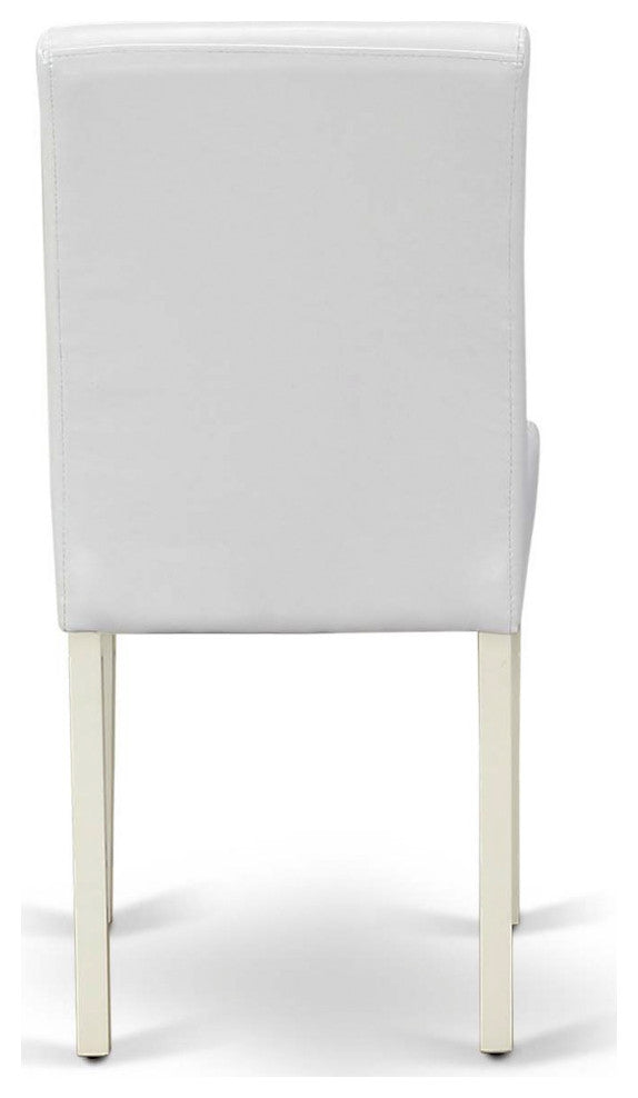 5Pc Square 36" Table, Four Parson Chair, White Leg, Pu Leather Color White