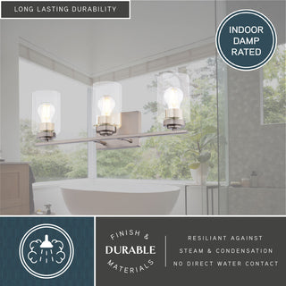 Park Ridge 4.75" 1-Light Black Bathroom Vanity Fixture, Clear Glass Shade, Satin Nickel, 3-Light