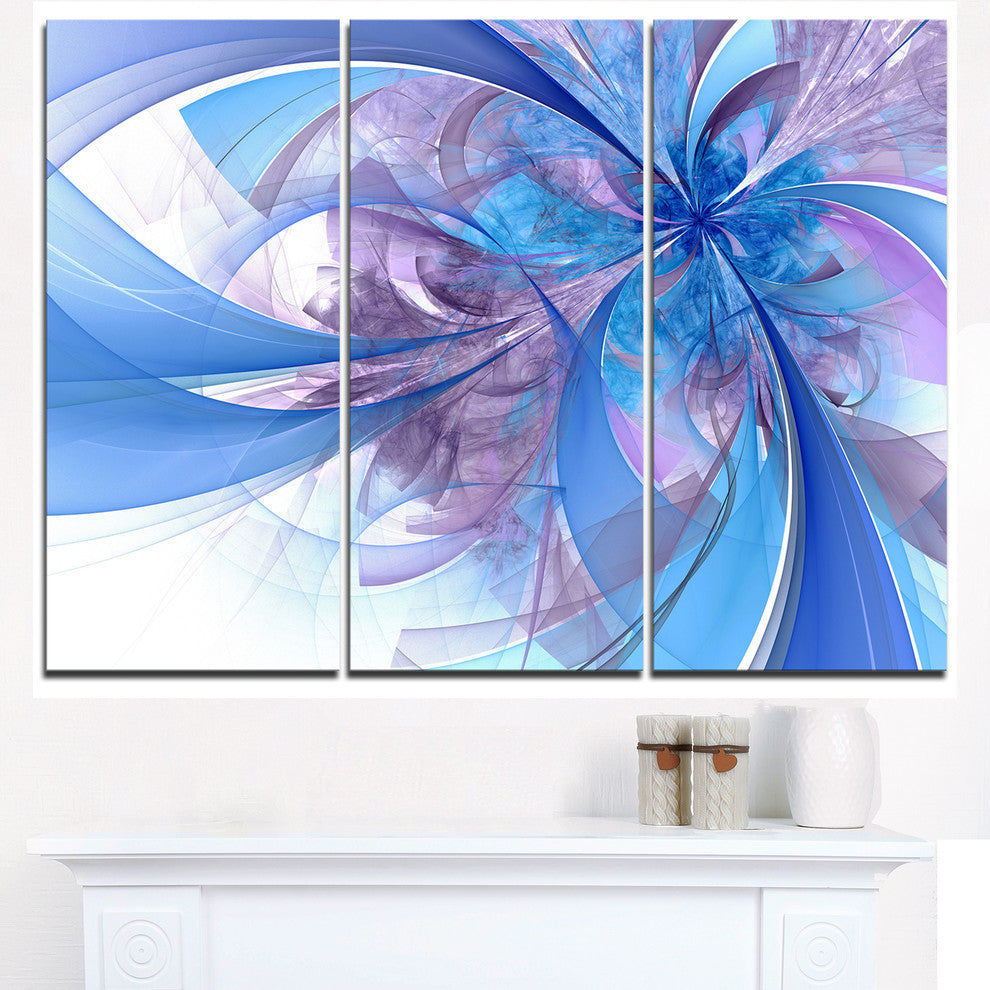 "Light Blue and Purple Fractal Flower" Metal Wall Art, 3 Panels, 36"x28"