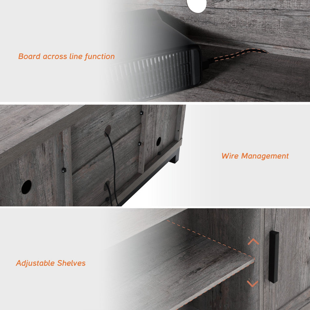 Rustic Gray Classic TV Stand With Adjustable Shelves