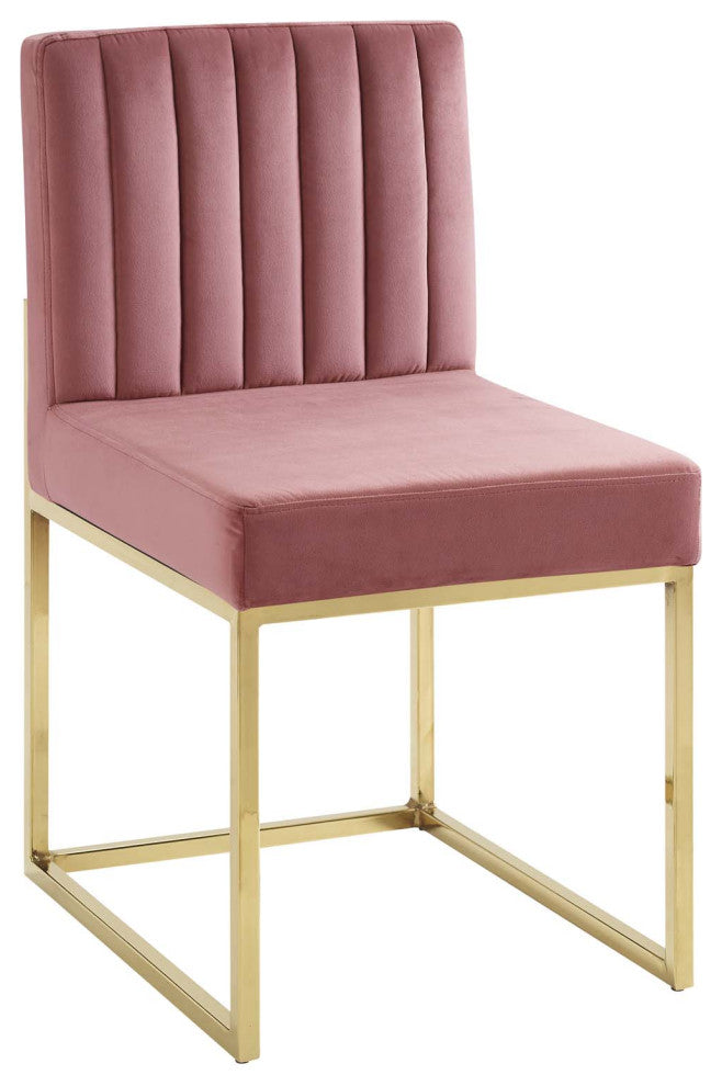 Carriage Dining Chair Performance Velvet Set of 2-Gold Dusty Rose