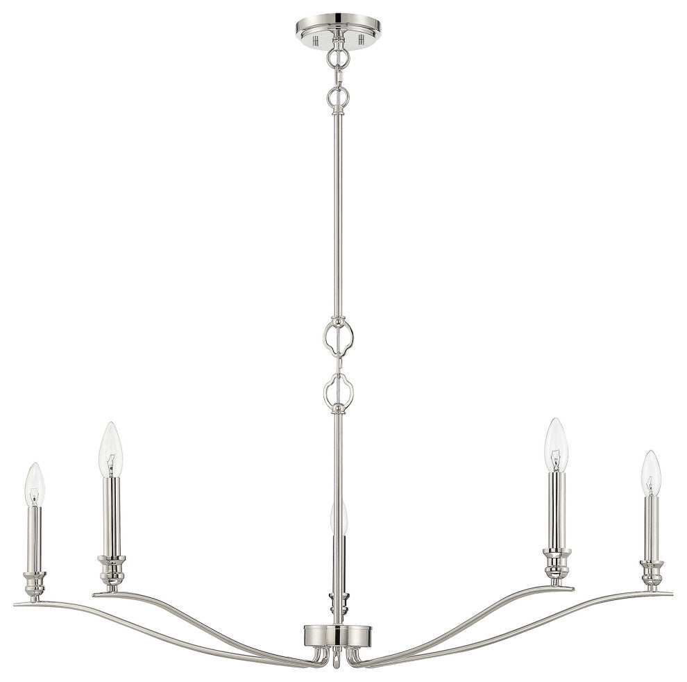 5-Light Chandelier, Matte Black, Polished Nickel