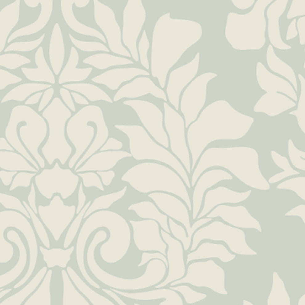Classic Damask Peel and Stick Vinyl Wallpaper, Sage Green, 24"w X 108"h