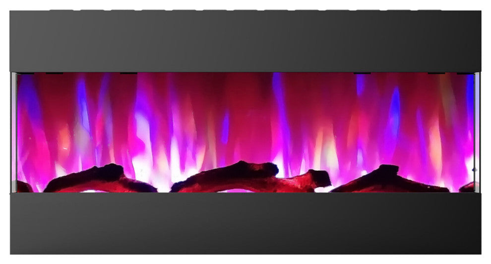 42" Recessed Wall Mounted Electric Fireplace With Logs and LED Display, Black