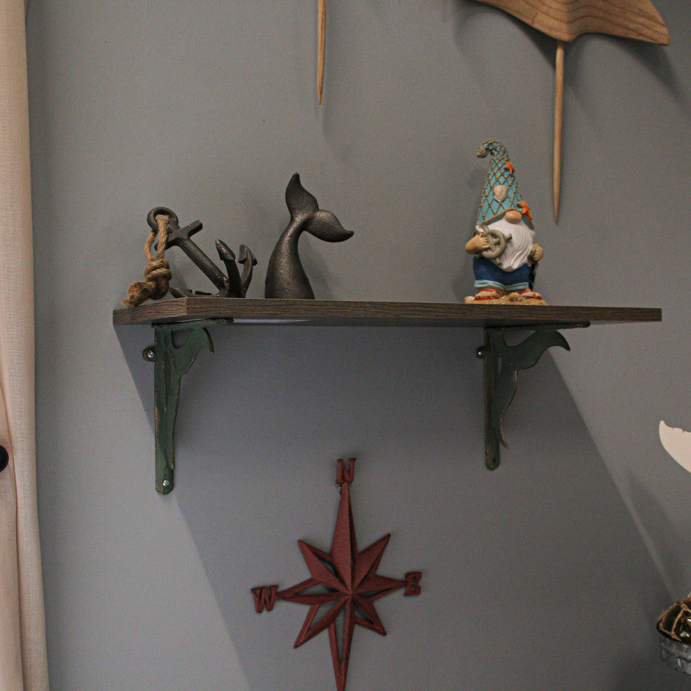 Set of 2 Cast Iron Verdigris Whale Tail Wall Bracket Shelf Decor
