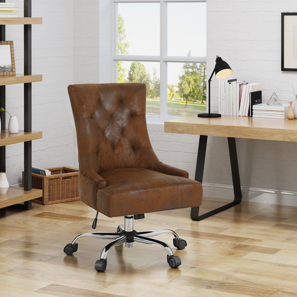 GDF Studio Bagnold Home Office Fabric Desk Chair, Brown/Chrome
