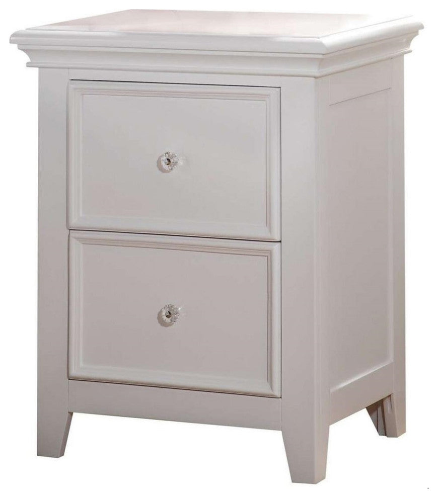 Nightstand with 2 Drawers and Tapered Legs, White