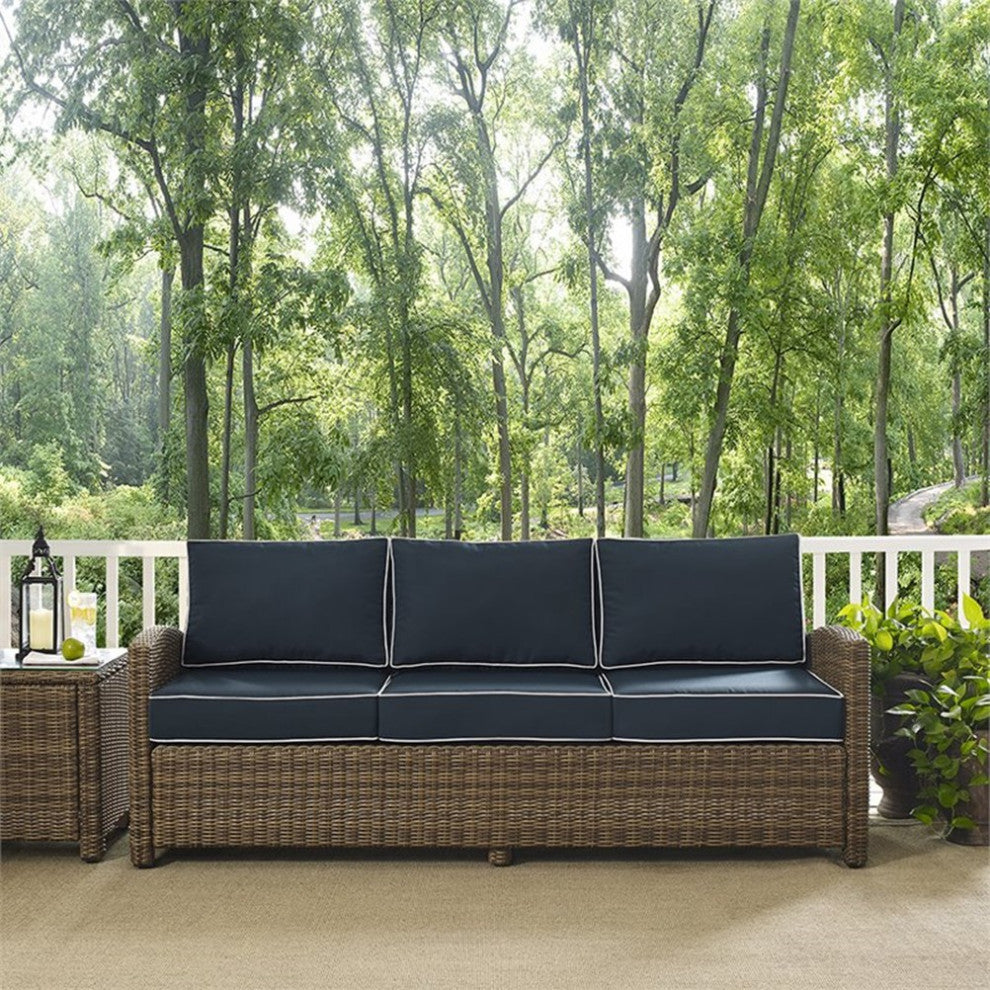 Crosley Furniture Bradenton Polyester Fabric Patio Sofa in Brown/Navy
