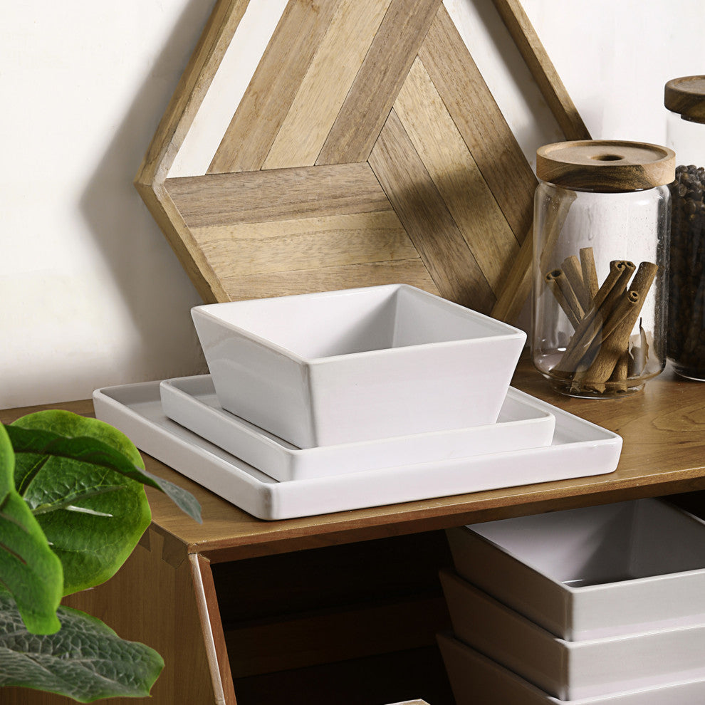 Stone Lain Grace Stoneware 24 Piece Dinnerware Set, White