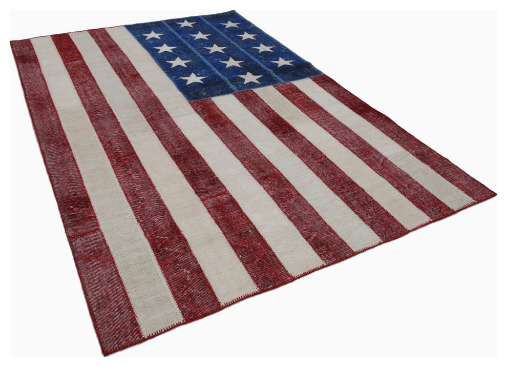 Rug N Carpet - Hand-knotted Turkish 6' 10'' x 10' 0'' Flag Patchwork Rug