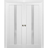 Double Pocket Doors 64x96|Frames|Quadro 4112 White Silk|Frosted Opaque Glass