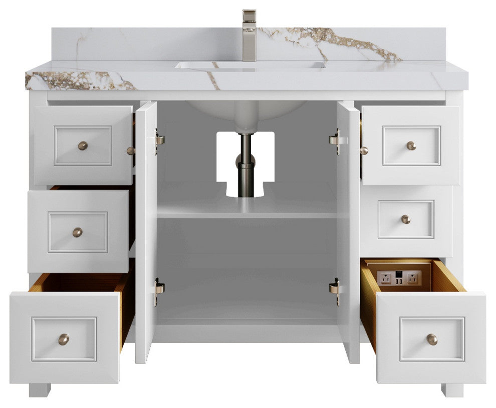 Nashville 48" Single Sink Bath Vanity, White 2" Calacatta Gold