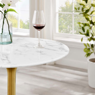 Lippa 28" Round Artificial Marble Bar Table in Gold White