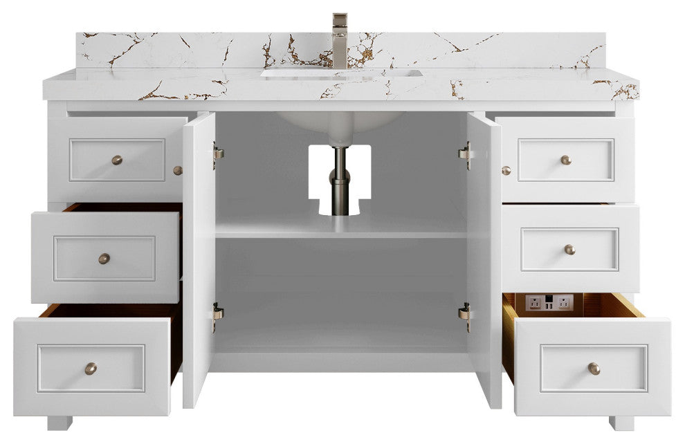 Nashville 60" Single Bathroom Vanity, White 2" Viola Brown