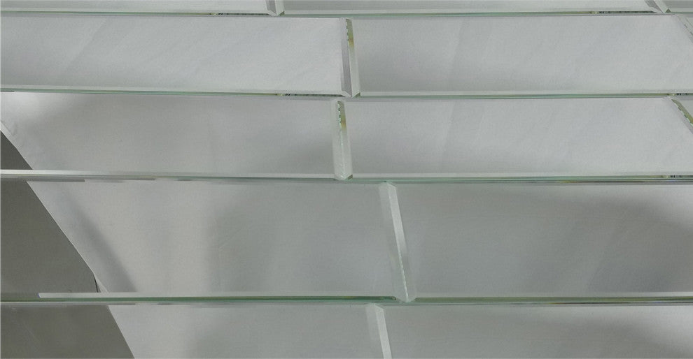 12 in x 24 in Beveled Glass Mirror Large Format Subway Tile in Glossy Silver