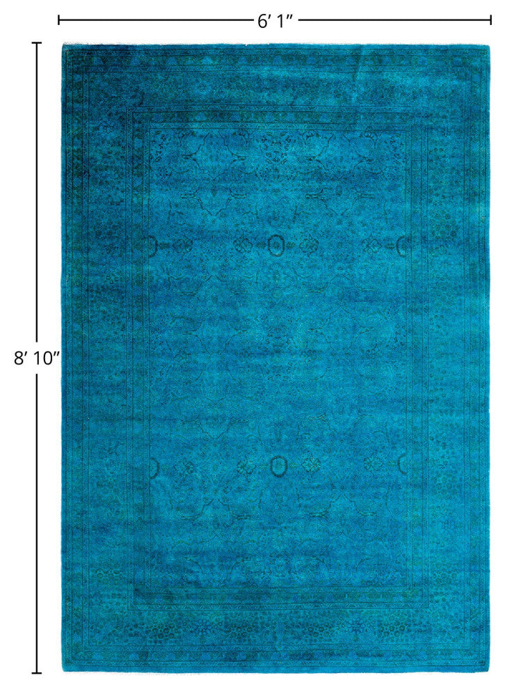 Overdyed, One-of-a-Kind Hand-Knotted Area Rug Blue, 6'1"x8'10"